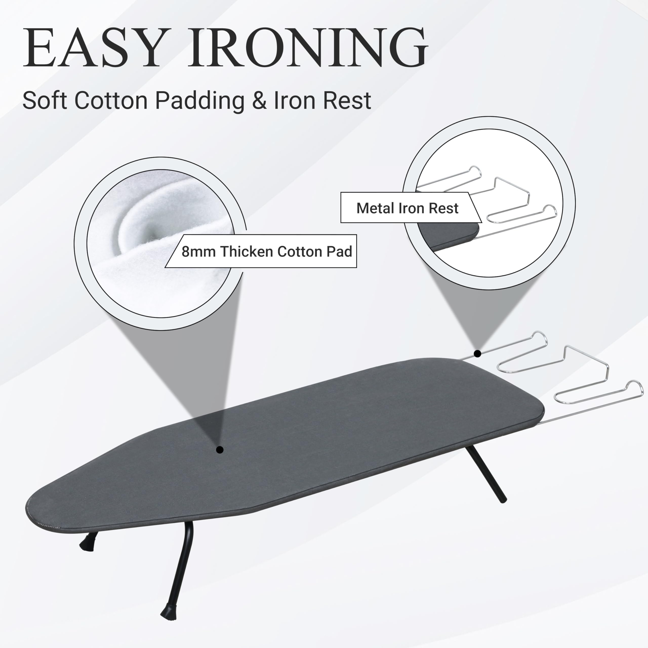Metal Mesh Panel Tabletop Ironing Board | Foldable Iron Board | Heavy Duty Small Iron Board with Heat Resistant Cover and 100% Cotton 8mm Thicken Pad | 31.5