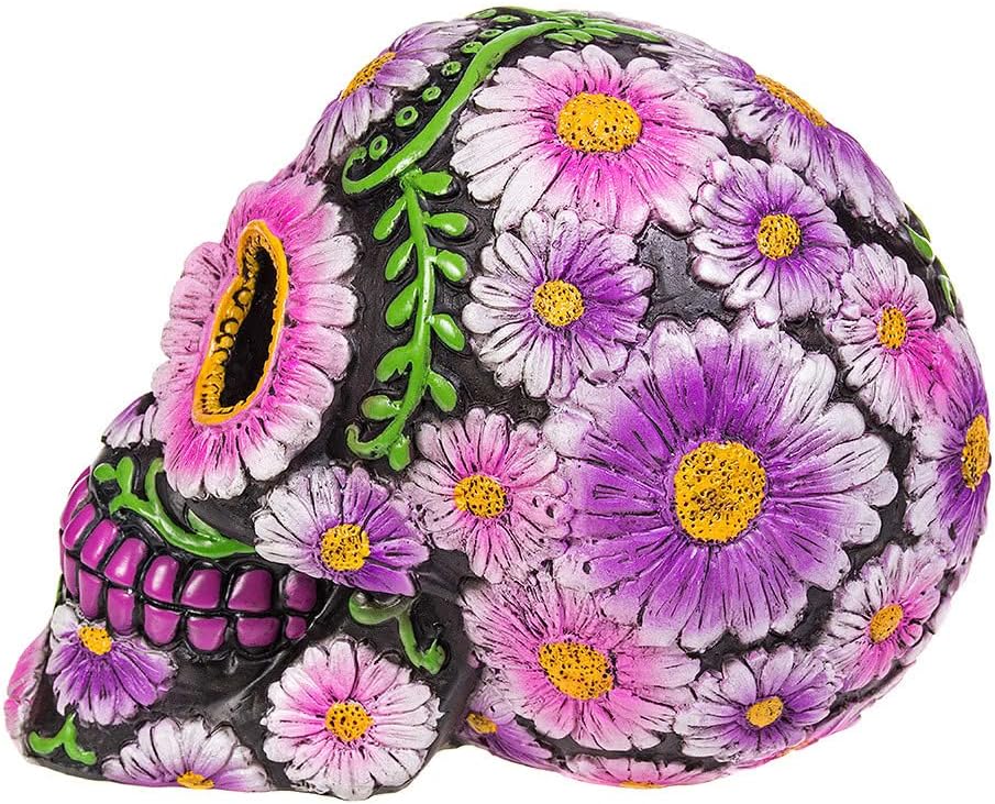 Nemesis Now Sugar Blossom Skull - Decoratieve Schedel 15 Cm Rood - Handgeschilderd Hars Ornament