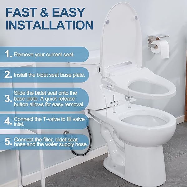 IYTATA ELECTRIC BIDET TOILET SEAT, ROUND, WARM WATER WITH AIR DRYER, HEATED SEAT AND SLOW CLOSE LID, FRONT AND REAR WASH, LED NIGHTLIGHT, WIRELESS REMOTE, WHITE, 101D