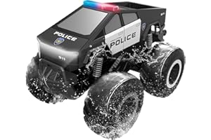 GoBang 1:16 Amphibious Cyber Police Car Monster Truck Toys Remote Control Car Waterproof Rc Cars 4WD All Terrain Off-Road Trucks for 6 7 8 9 10 11 12 Year Old Boys Girls Gifts Presents