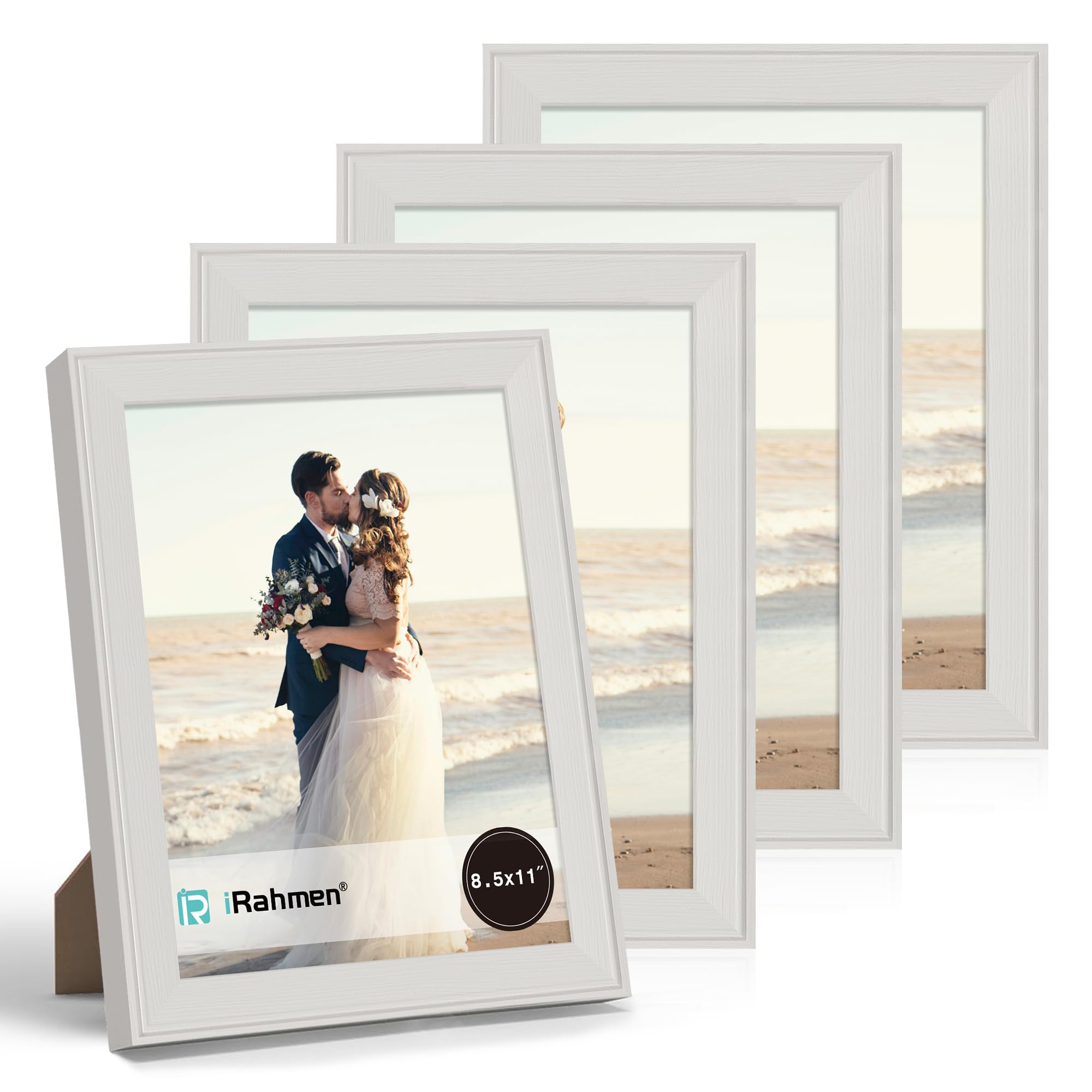 iRahmen 8.5x11 Vintage Picture Frame - High Definition Real Glass Wooden Photo Frames for Tabletop Display and Wall Mounting (Cream, Set of 4) Image