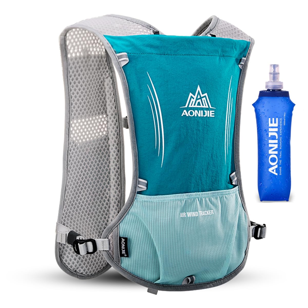 AONIJIE 5L Outdoor Sport Multifunctional Camping Backpack Cycling Running Climbing Hiking Hydration Vest Pack with 500ml Soft Flask (Light blue, OneSize)