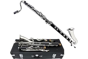 YoungMonic Professional Bass Clarinet Low C Bb Key Clarinet with Case Nickel Plated keys Advance Easy blowing (Low C)