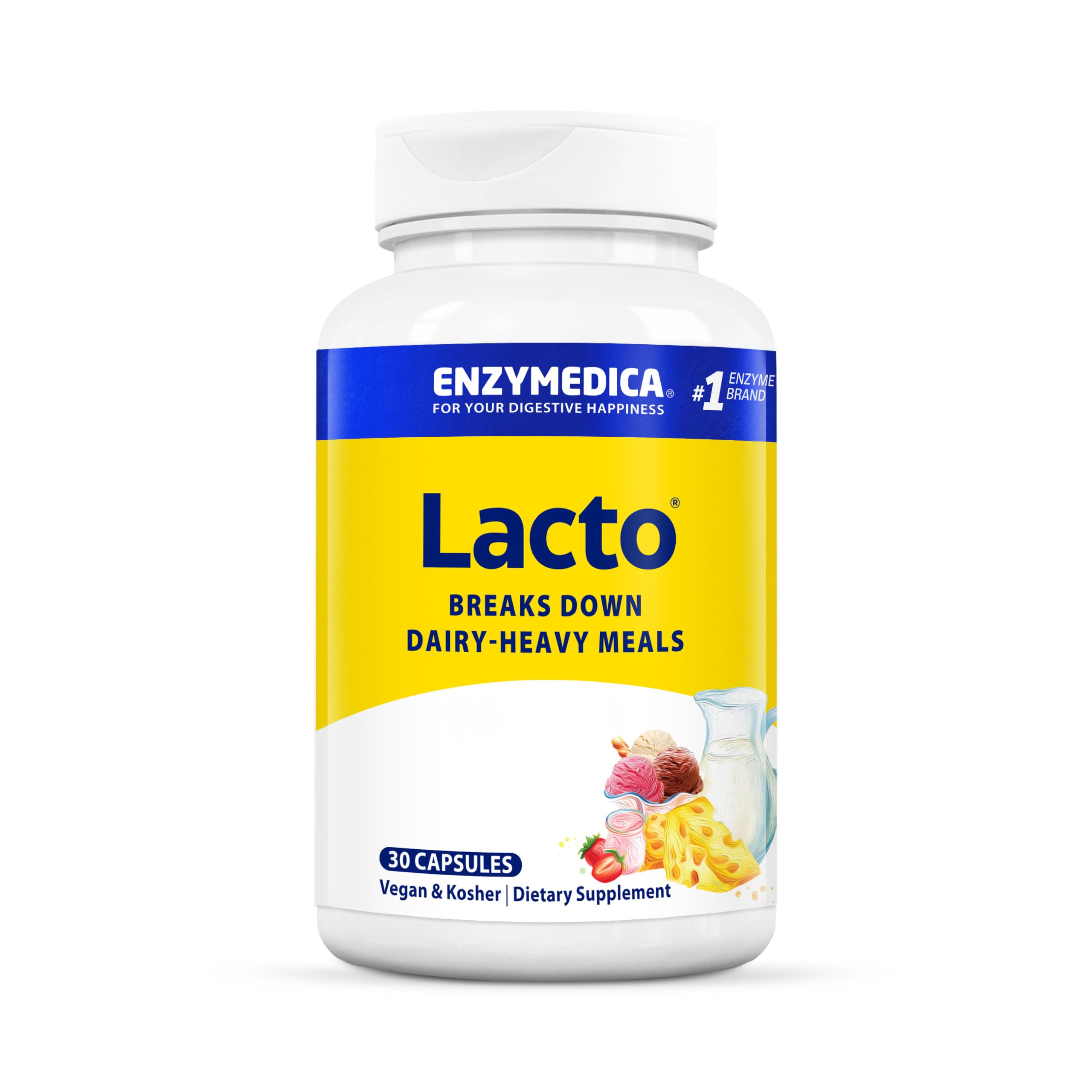 ENZYMEDICA - Lacto (30 Capsules) | Food Intolerance Digestive Enzymes Supplements | Maximum Lactose Digestive Enzymes Blend for Dairy Intolerance, Nutrient Supplements, Gut Health Supplement, Vegan