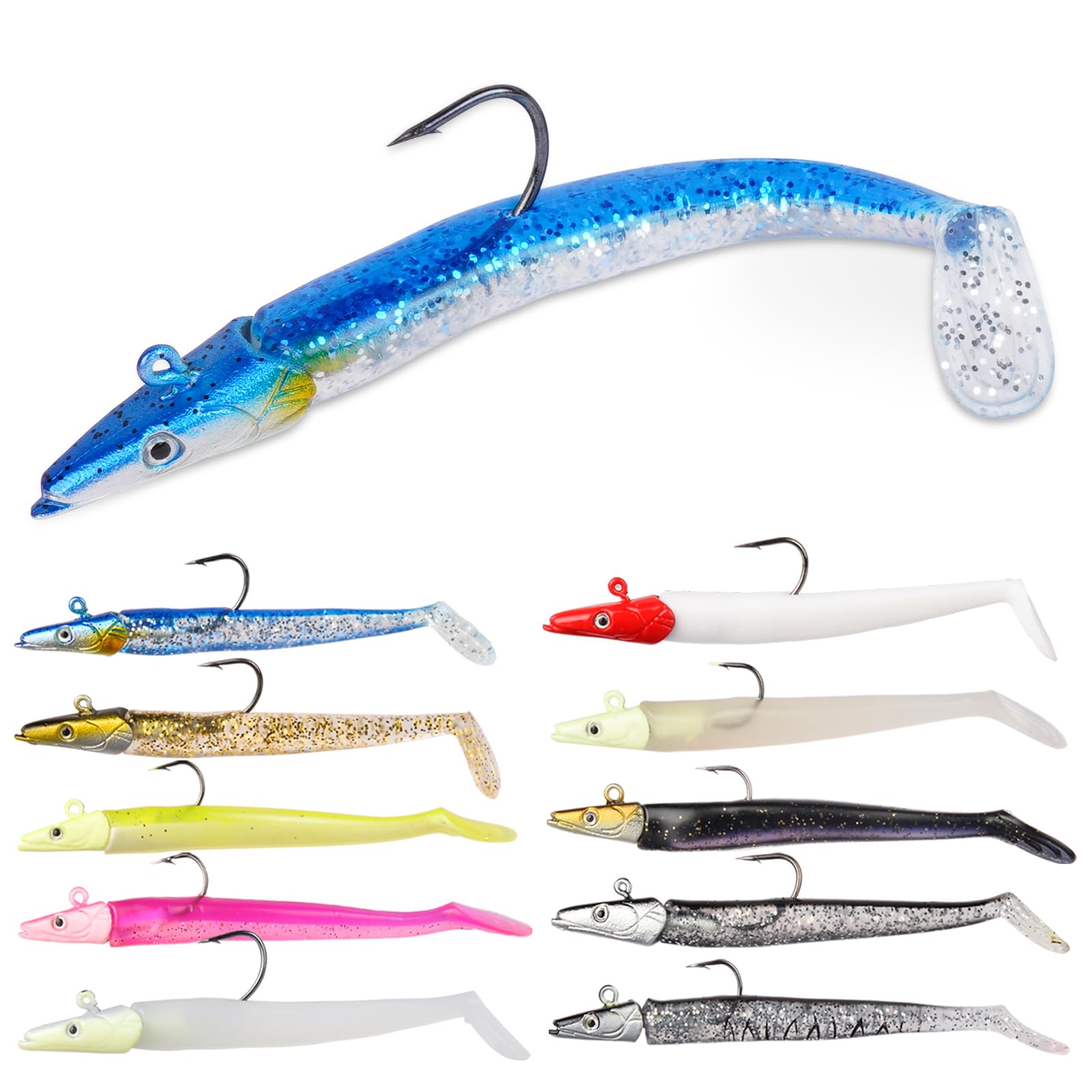 HOTUT Soft Fishing Lures Kit, Fishing Hook Easy Catch Pre-Rigged Soft Lures, Silicone Swimbait Artificial Bait, Ultra Realistic Shape and Action for Predator Fishing - Pike, Zander, Perch, Bass, Trout