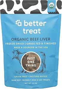 A Better Treat – Organic, Freeze Dried, Single Ingredient, 100% Grass Fed & Finished, Pasture Raised Beef Liver Dog Treats, C