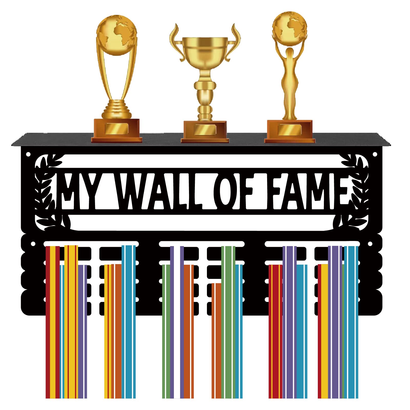 CREATCABIN Medal Trophy Holder Medal Hanger Display with Shelf Stand Sports 4 Rows Wall Mount Hold 70+ Medals for Gymnastics Dance Soccer Running Swimming Awards 15.7 x 7.9 Inch-My Wall Of Fame