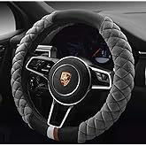 HAOKAY Luxury Fluffy Steering Wheel Cover for Men Women,Soft Warm Short Plush Steering Wheel Cover Gray Fuzzy with Universal 14.5-15 Inch