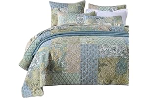MaiuFun California King Quilt Set, 100% Cotton Oversized Bedspread(120 * 110 Inch), Reversible Bohemian Floral Patchwork, 3-Piece Lightweight Bedding Coverlet for All Season(1 Quilt + 2 Pillowcases)