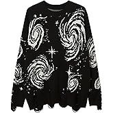 Yimoon Mens Oversized Sweaters Graphic Crewneck Knit Pullover Unisex Y2K Streetwear Jumper Tops