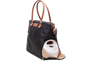 Sarah Wells Abby Breast Pump Tote with Real Leather Straps – Stylish Pumping Bag with Insulated Pockets, Laptop Storage & Easy-Clean Interior – Professional Breast Pump Bag for Work & Travel (Black)