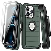 KECAI for iPhone 12 Pro Max Case with Belt Clip Holster, 2X Screen Protector,Heavy Duty Shockproof Drop Protection Military Grade Full Body Rugged Phone Cover with Kickstand (Dark Green