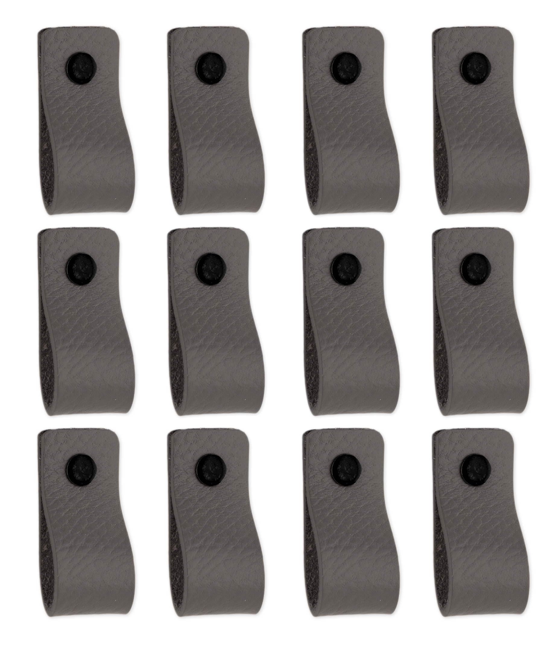 Brute Strength - Grey Leather Cabinet Handles - 12.5 x 2.5 cm - 12 Pack - Rustic Style - Suitable for Kitchen, Bathroom, Living Room & Bedroom