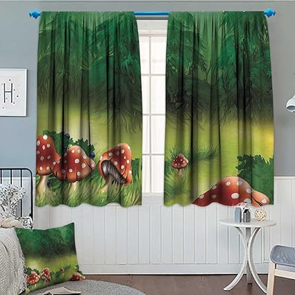 Strongger Mushroom Decor Home Decoration Thermal Insulated Fly Agarics Magical Wonderland Lawn Meadow Scenery Greenwood Design Blackout Draperies For