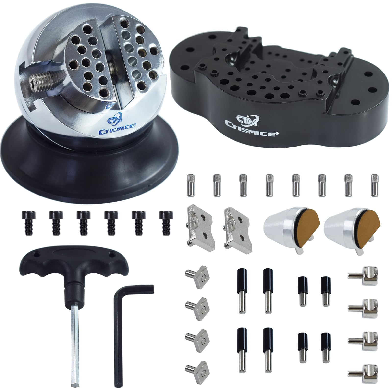 Photo 1 of **************MISSING PIECES*************
CTISMICE Ball Vise, 3 Inch Engraving Block Setting Tool with 34pcs Pin Plate Attachments for Jewelry Making, Small-Scale Engraving, Diamond and Bezels Setting, 360° Rotation Jewelers Mini Ball Vice.