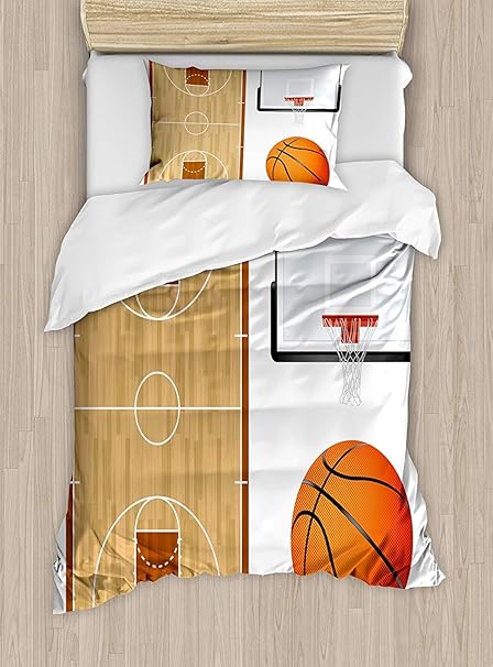 Boy S Room Duvet Cover Set Twin Size Basketball Court Backboard Illustration Realistic Sports Themed Decorative 2 Piece Bedding Set With 1 Pillow