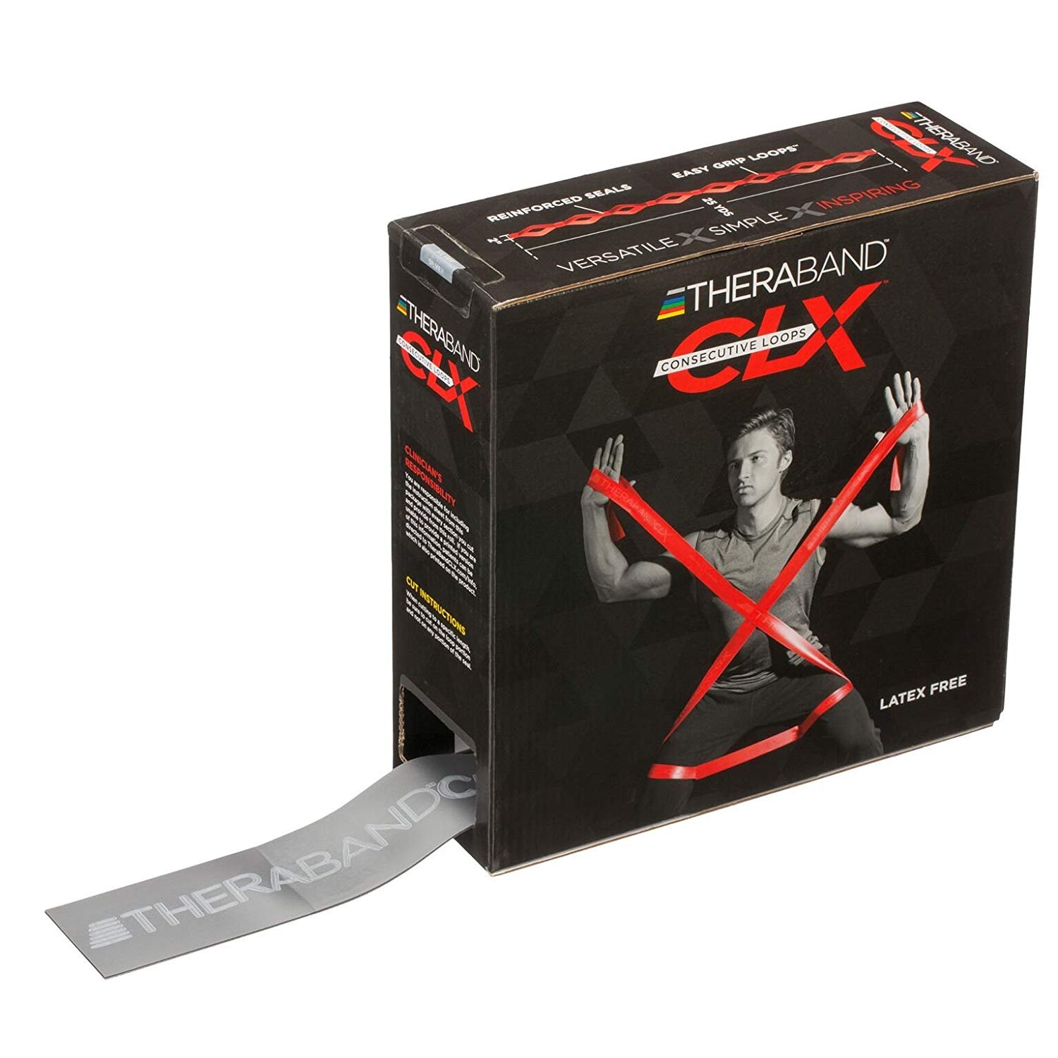 THERABAND CLX Latex-Free Resistance Band, Pilates, Home Gym, HIIT, Physical Therapy, Rehab & Fitness Equipment, 22 Metre, Silver, Super Heavy