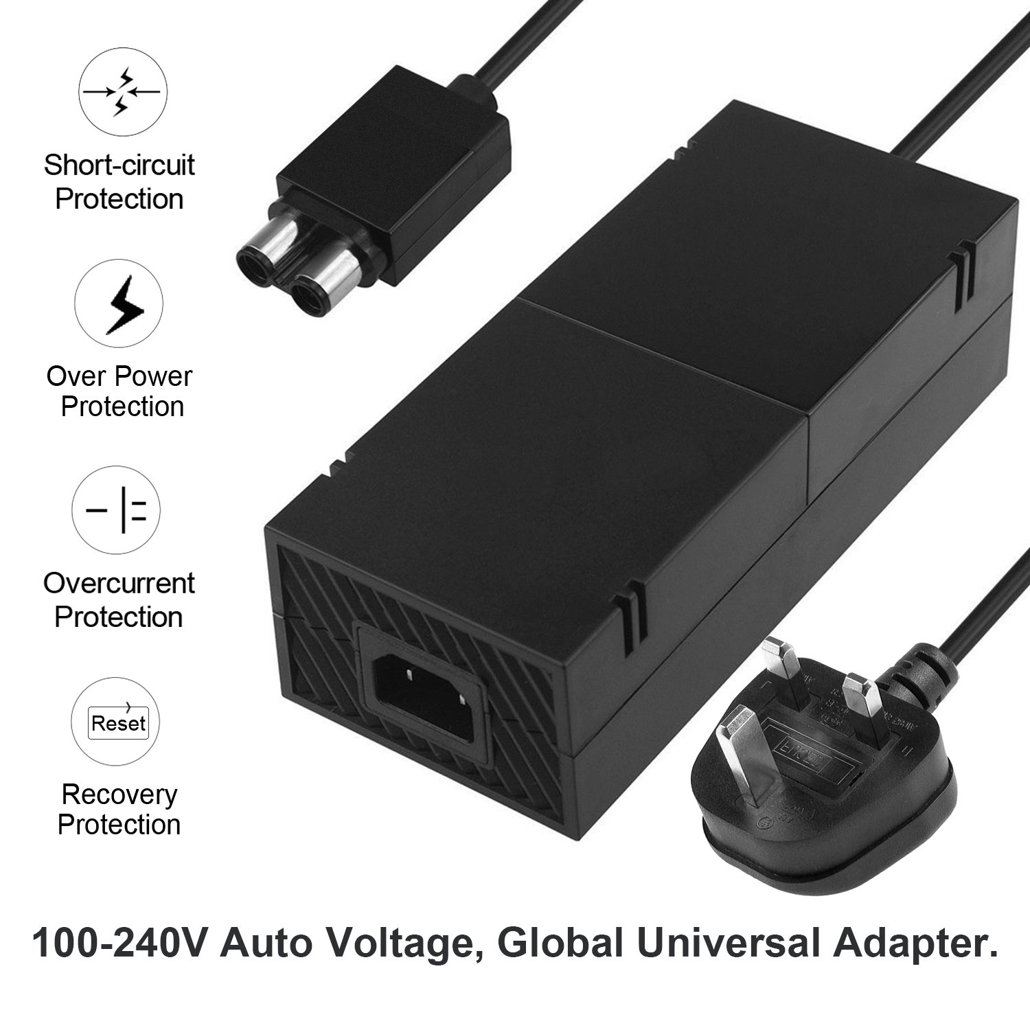 Xbox One Power Supply Brick,[NEWEST QUIETEST VERSION] AC Adapter Power Cable Charger Cord Replacement Kit for Xbox One Auto Voltage 100-240V, Black