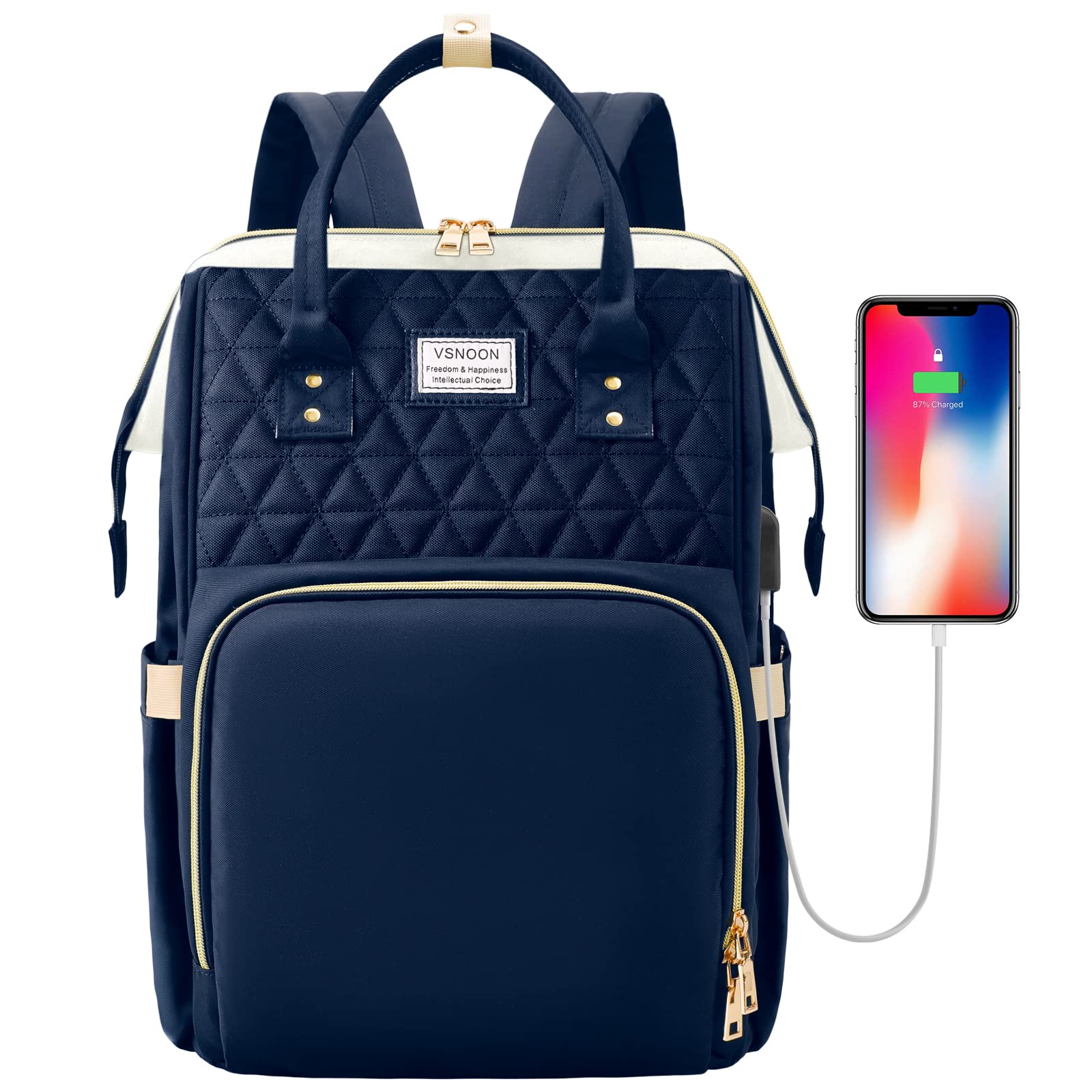 VSNOON Travel Laptop Backpack for Women, 15.6 Inch Stylish Laptop Backpacks Travel Backpack with USB Port Charging, Water Resistant Casual Computer Bag Gifts for Women Men,Blue