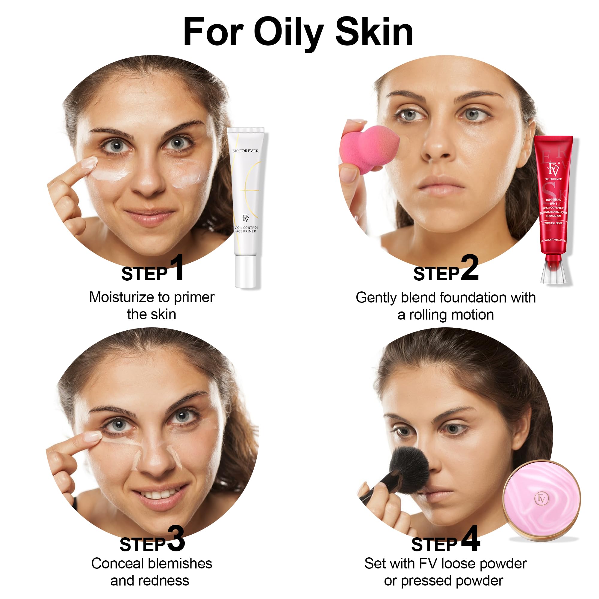 FV 2 Pack Waterproof Foundation, Lightweight & Medium Coverage Foundation with Matte Finish, Oil Control Long Lasting Liquid Foundation Makeup for Oily Normal Skin (Natural Beige, 1.05 fl.oz)