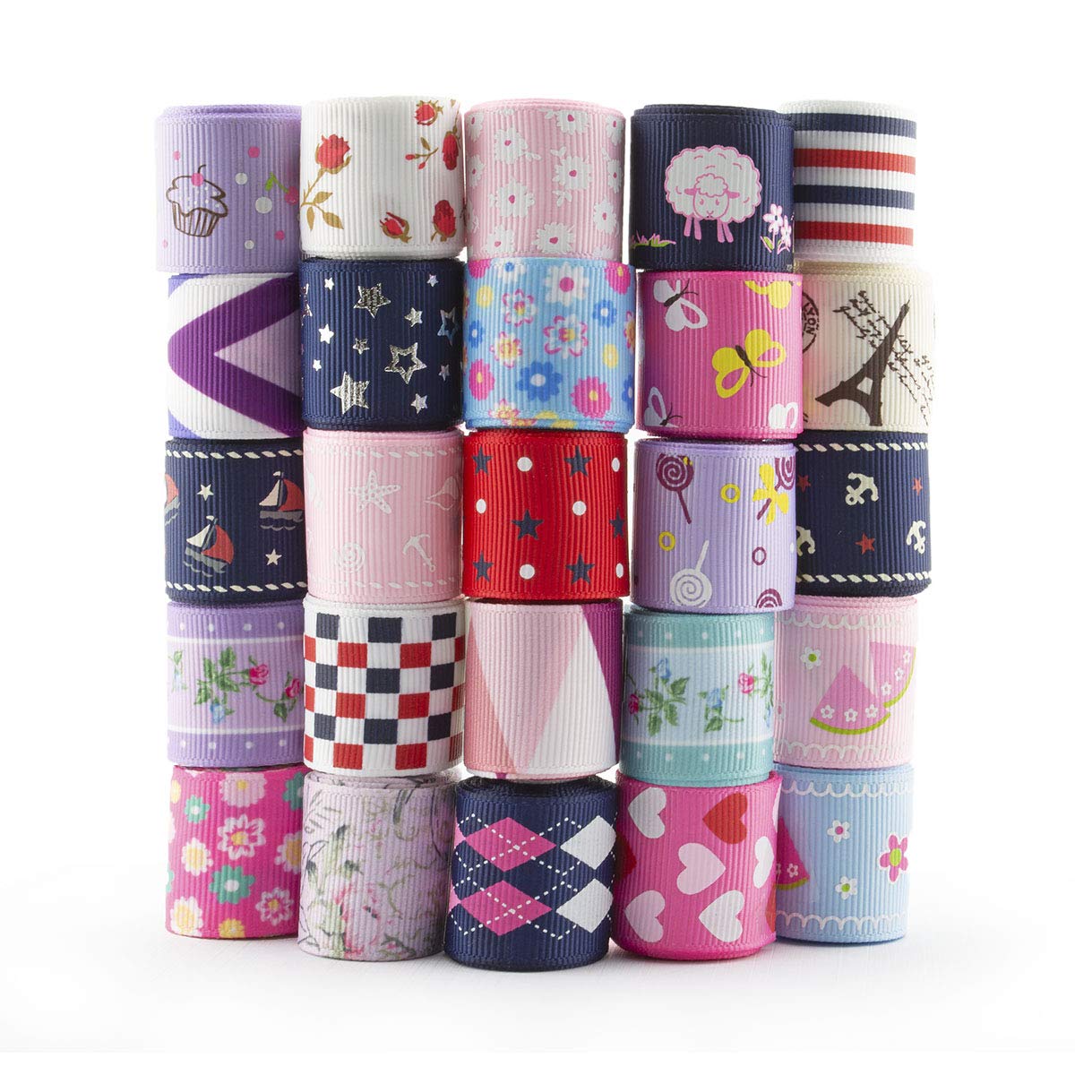 Summer-Ray 25 Yards 1 Inch Printed Grosgrain Ribbon 25 Designs Value Pack