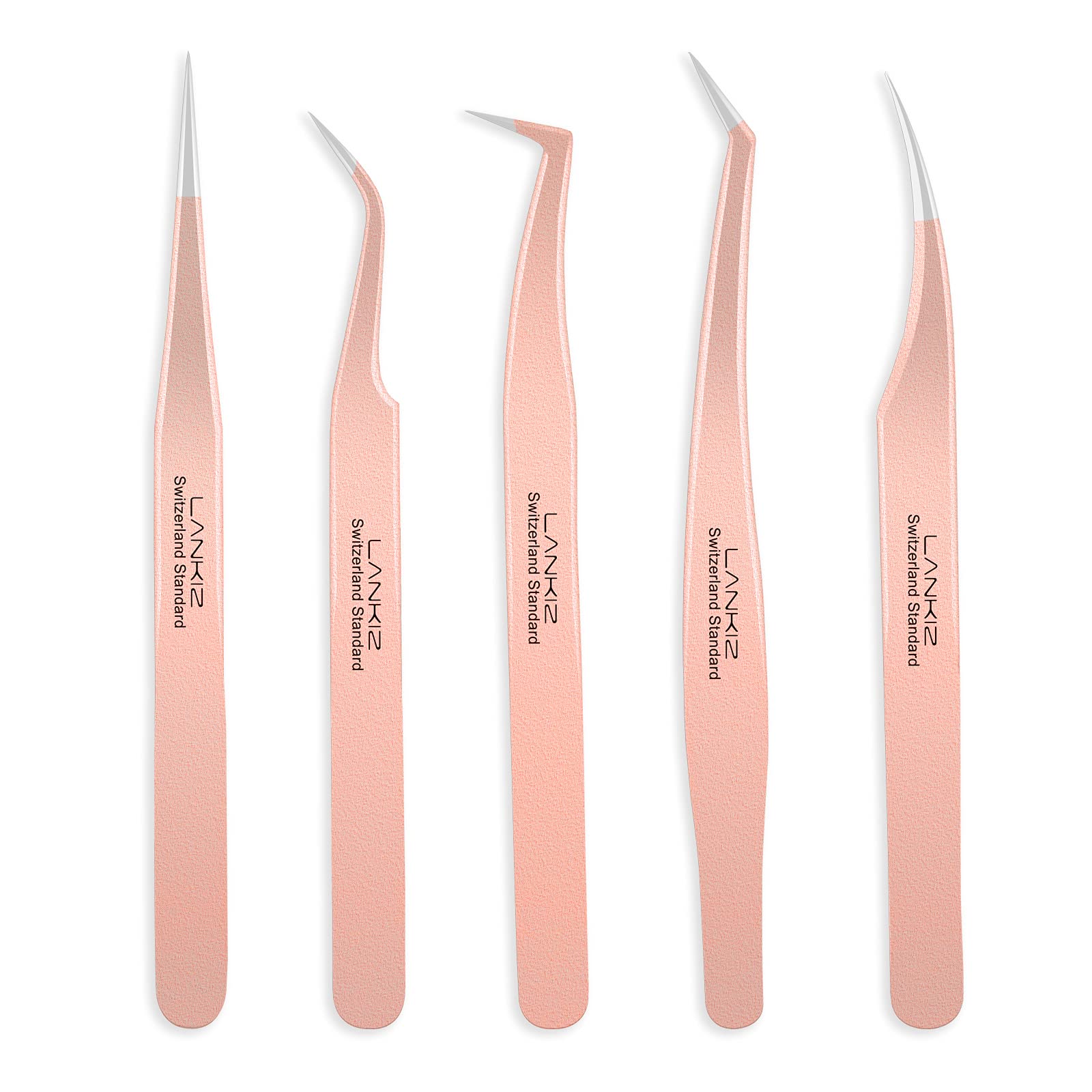 LK LANKIZ LANKIZ Eyelash Extension Tweezers Set 5 PCS for Volume Lash Extensions Stainless Steel Eyelash Tweezers for Extensions-Rose Gold