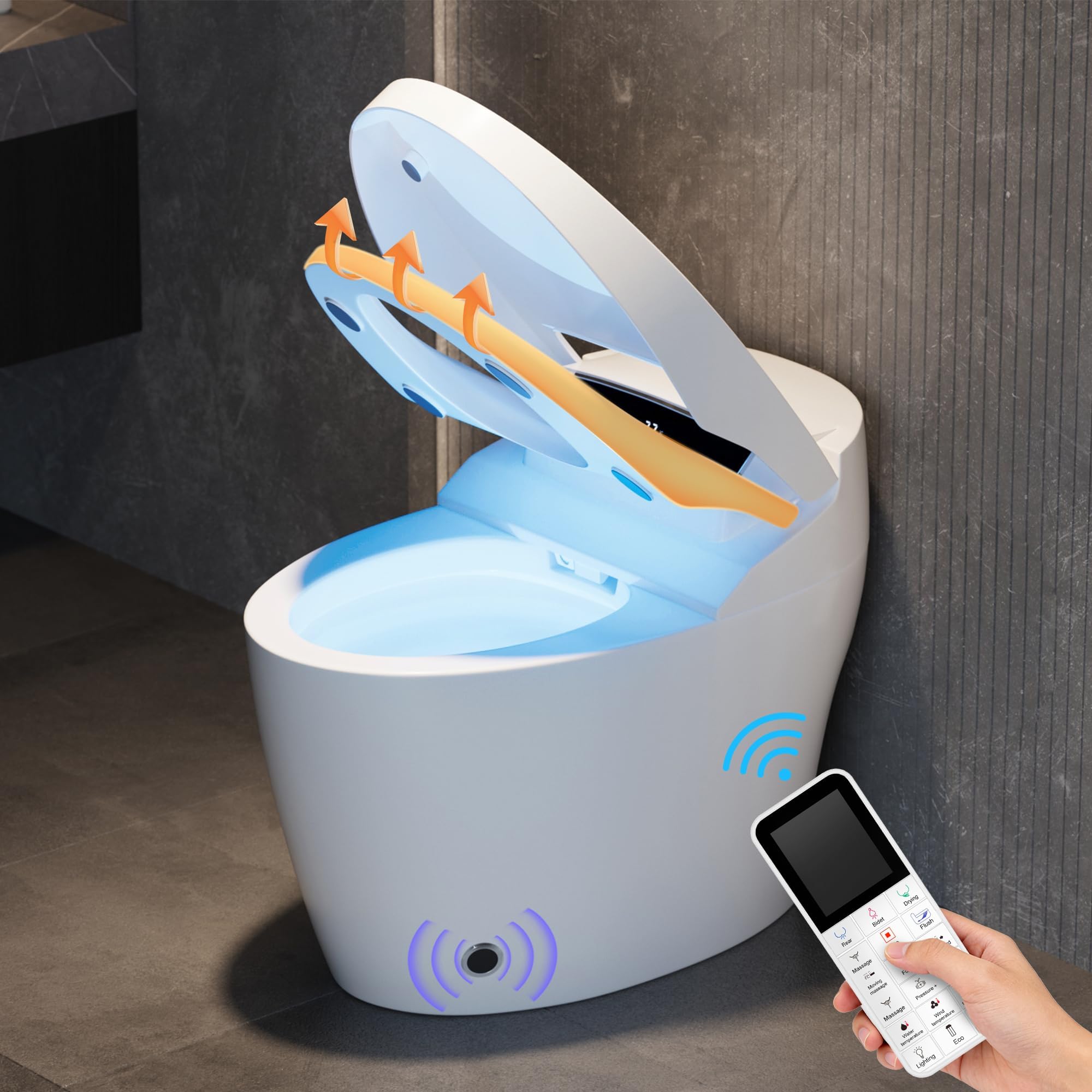 Homary Japanische Toilette Tanklos, Dusch WC mit Bidet Funktion, Standard Halbautomatische, Manuelle Deckelöffnung, Automatische Spülung, Sitzheizung, Horizontaler Abgang, J021123584