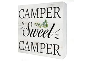 HDKY Camper Sweet Camper Wood Box Sign Home Decor Rustic Camping Quote Wooden Box Sign Block Plaque for Wall Tabletop Desk Home Decoration 5" x 5"