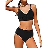 WIQI Girls Swimsuit Bikini Set 2 Piece Bathing Suits Color Block Criss Cross Swimwear Size 9-16