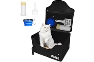Petskd Portable Travel Litter Box for Cats with Lid and 10 pcs Liner Bags, Light Weight, Leak-Proof and Higher Sides for Road Trips, Hotel Stays, Car Travel(Black)