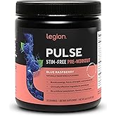 LEGION Pulse Pre Workout Supplement - All Natural Nitric Oxide Preworkout Drink to Boost Energy, Creatine Free, Naturally Sweetened, Beta Alanine, Citrulline, Alpha GPC (Caffeine Free Blue Razz)