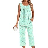 Bestbee Women's Sleeveless Pajama Sets 2 Piece Sleepwear Summer Lounge Outfits Henley Tanks Capri Pants Ladies Pjs