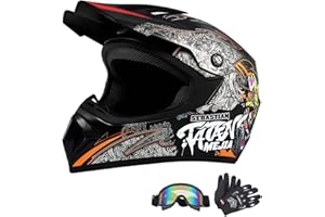 Senhill Motocross Helmet Dirt Bike Helmets Off-Road Helmet with Gloves Goggles for Unisex Adult Youth DOT/FMVSS 218 Approved (Medium, Black)