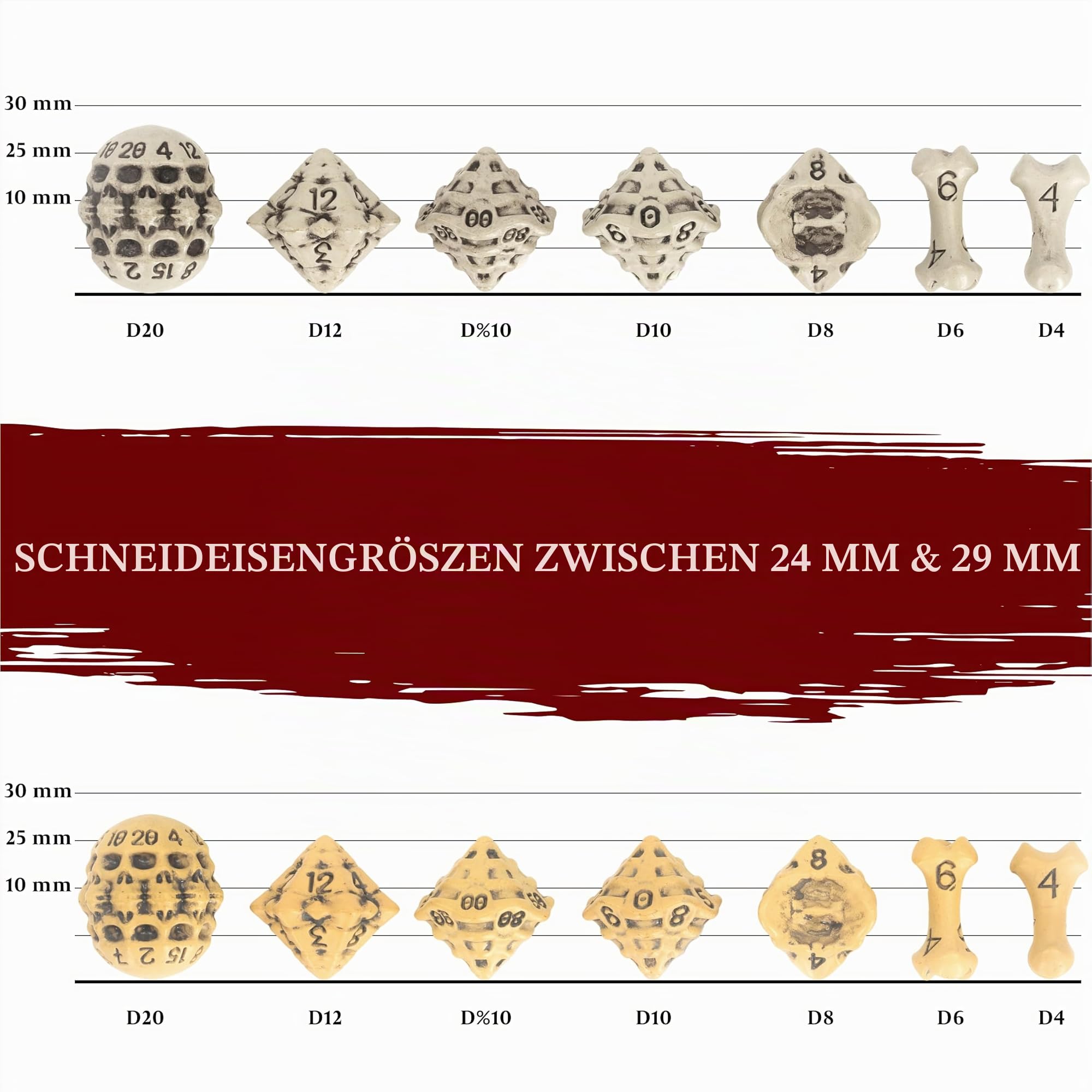 DND Würfel Set - Dice Set mit 7 Skull & Bone/Schädel & Knochen D&D Würfel - D20, D12,%D10, D10, D8, D6 & D4 Seitig für Dungeons & Dragons (D&D), Warhammer, Pathfinder, Pen and Paper Geschenk. (Weiß) 6
