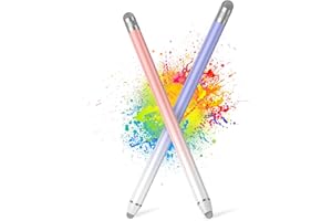 HAIDERPARY Universal Stylus Pens for Touch Screens (2 Pcs), High Sensitivity Fiber Tips, Compatible with Apple/iPhone/iPad/iOS/Android/Samsung Tablets and All Capacitive Touch Screens (whitepink/Purple)