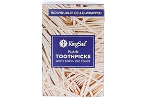 KingSeal Birch Wood Toothpicks, Individually Cello Wrapped, Plain, Unflavored, 2.5 Inch Length - 4000 Count (4 Boxes of 1000)