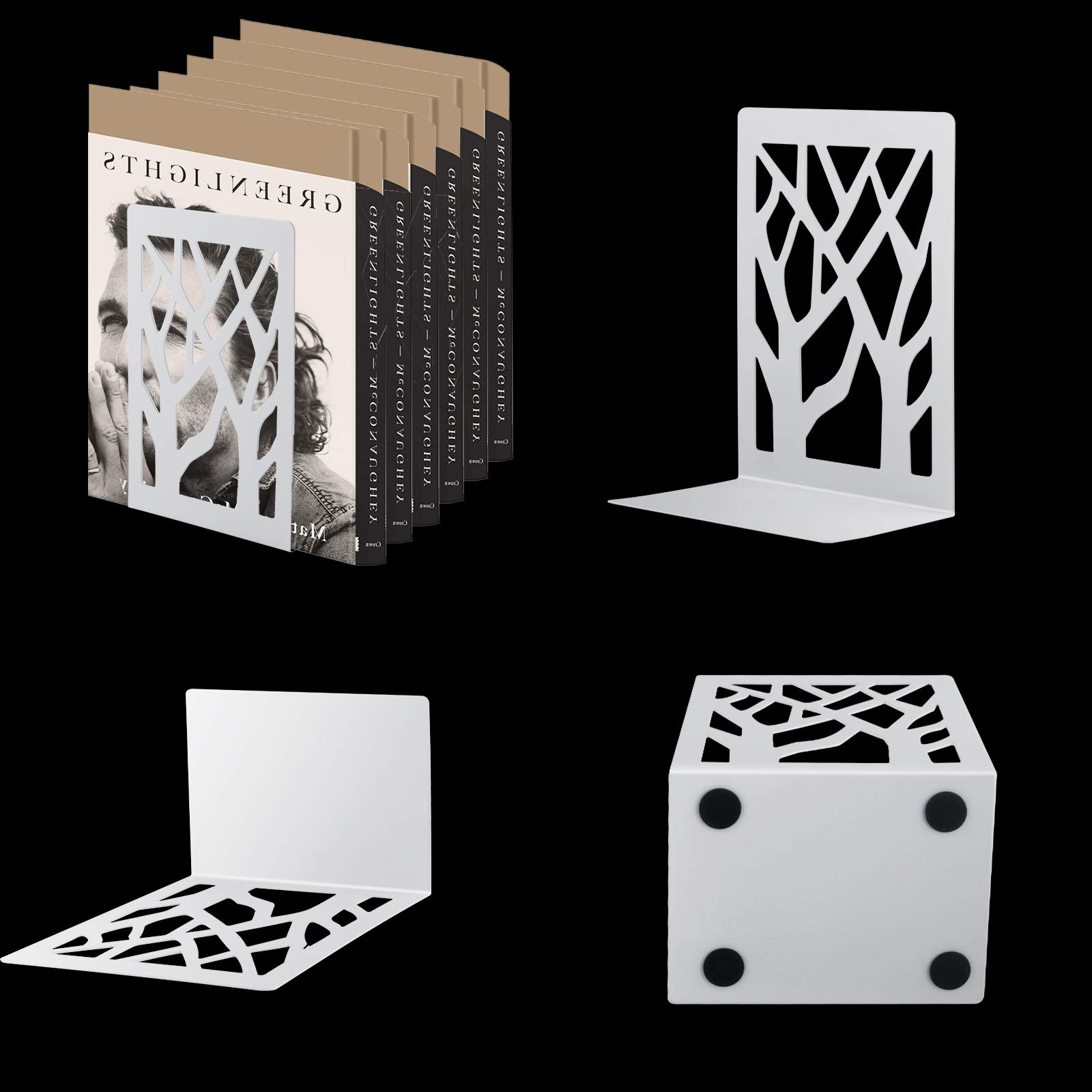 1 Pair Book Ends, MSDADA Desk Bookends Heavy Duty, Book Ends Holder for Shelves, Metal Bookends for Office&School, Book Shelf Holder Home Decorative, Bookend Supports, Book Stoppers(White)