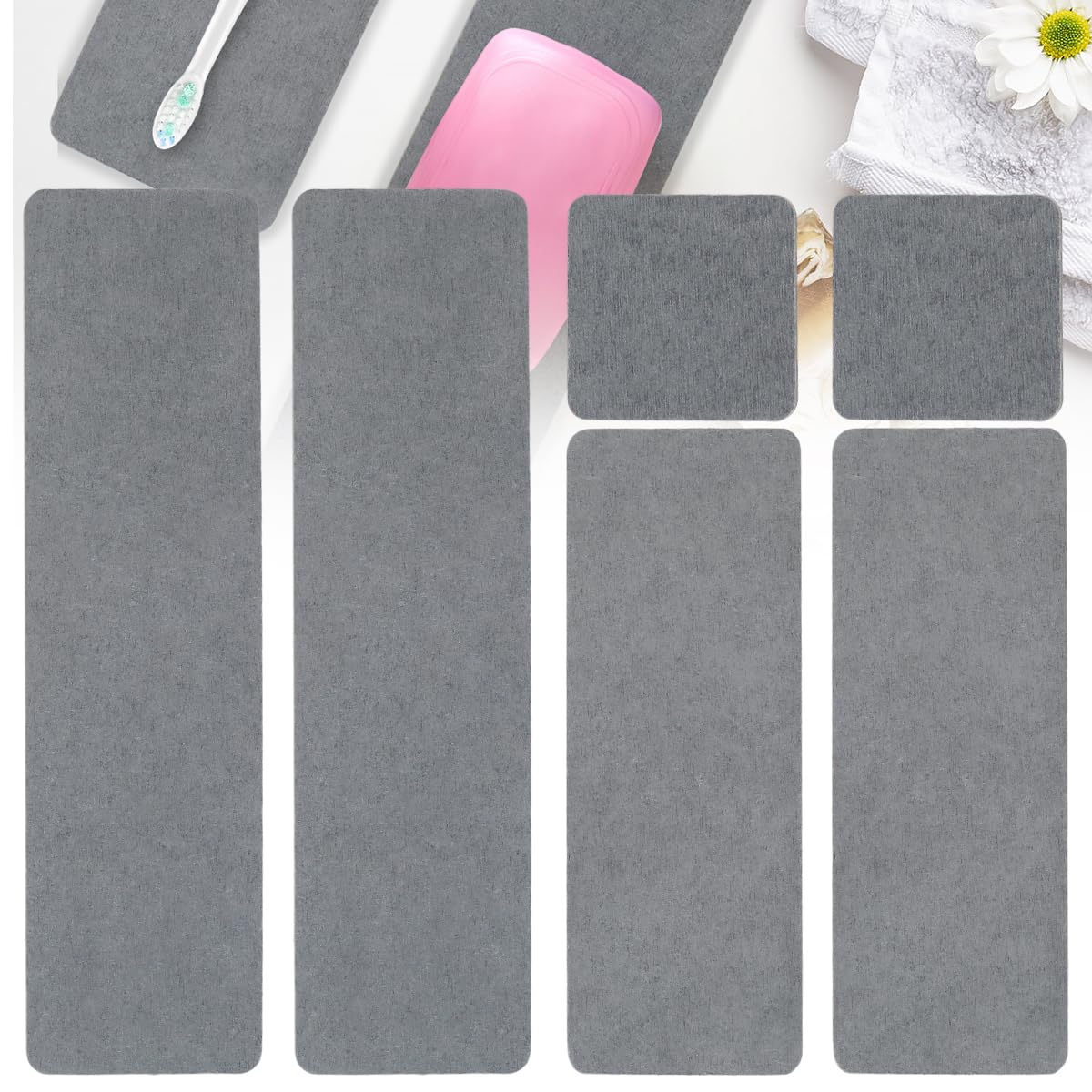 6pcs Water Absorbing Diatomite Tray 3 Sizes 8/22/30cm Diatomite Coasters Instant Dry Sink Sponge Organizer Diatomite Soap Dish Anti Slip Fast Drying Stone Holder for Home Kitchen Bathroom