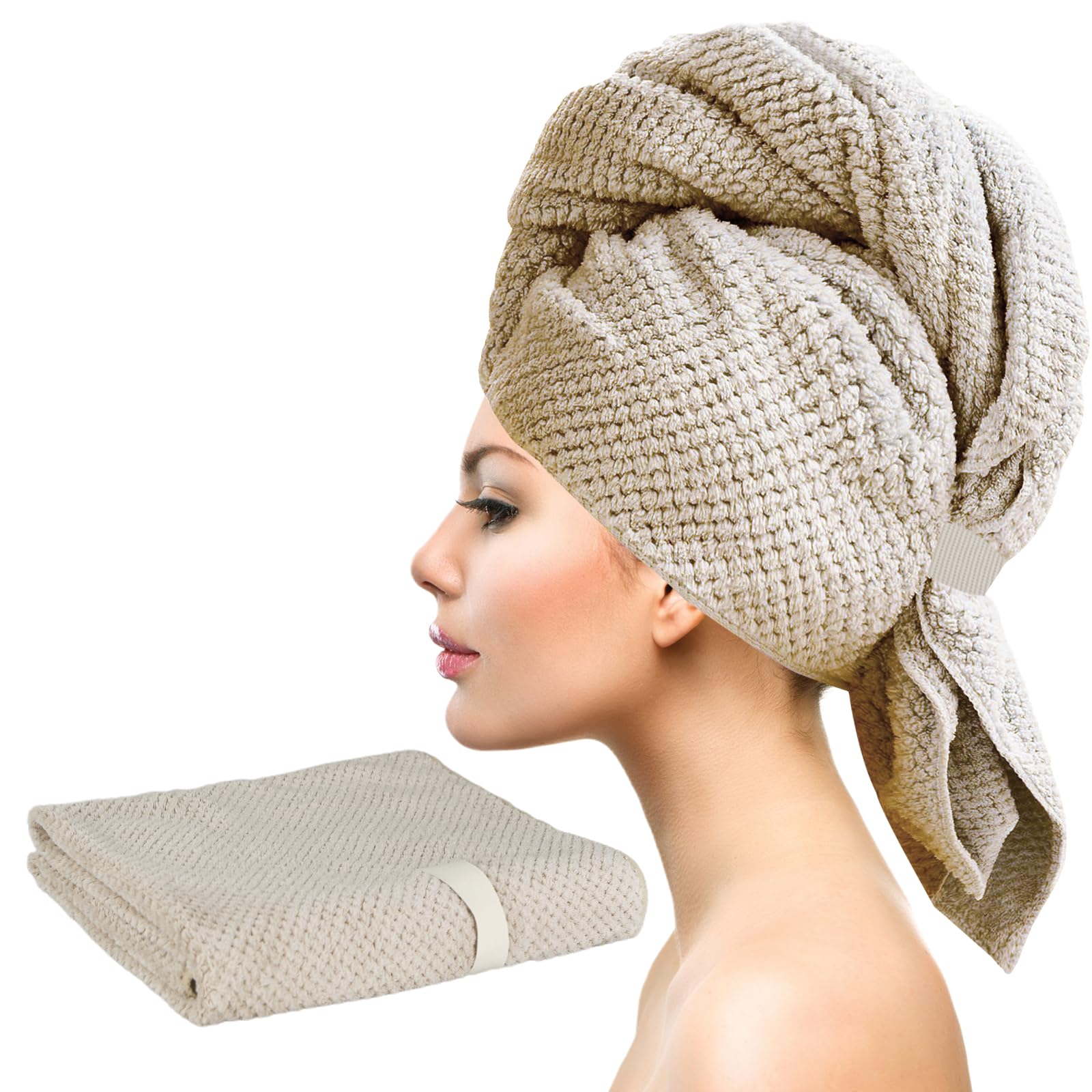 YRVCT Large Hair Turban Towel Wrap for Women, Quick Dry Super Absorbent Hair Drying Towel,Girls Anti Frizz Hair Drying Towel with Elastic Strap for Wet Hair(40 * 24inch), Brown