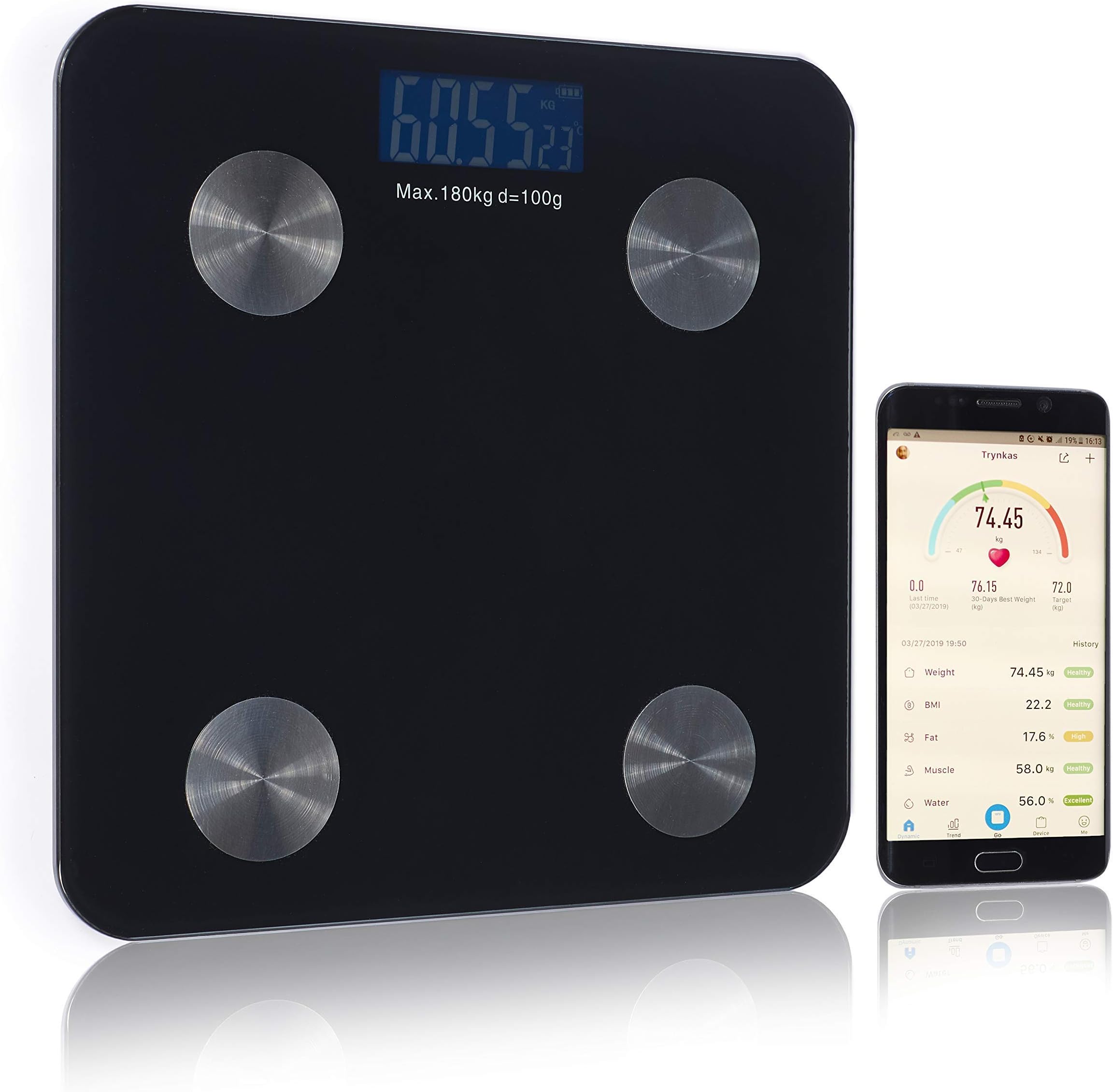 Roneyville Bluetooth Body Fat Scale, Digital Body Weight Bathroom Scales Weighing Scale with Smart BMI Scale Body Composition Analyzer with iOS and Android APP (Black)