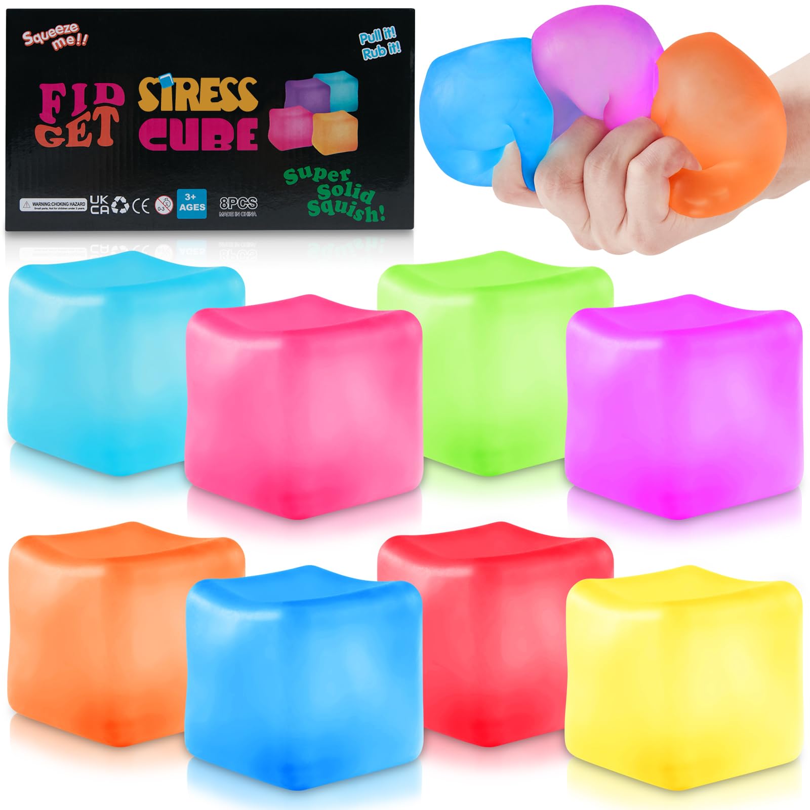8PCS Stress Balls for Adults, Fidget Toys Squishy Sugar Ball Stress Relief Sensory Balls, Sensory Balls Toys Squeeze Stress Ball for Kids with Anxiety, Autism, ADHD