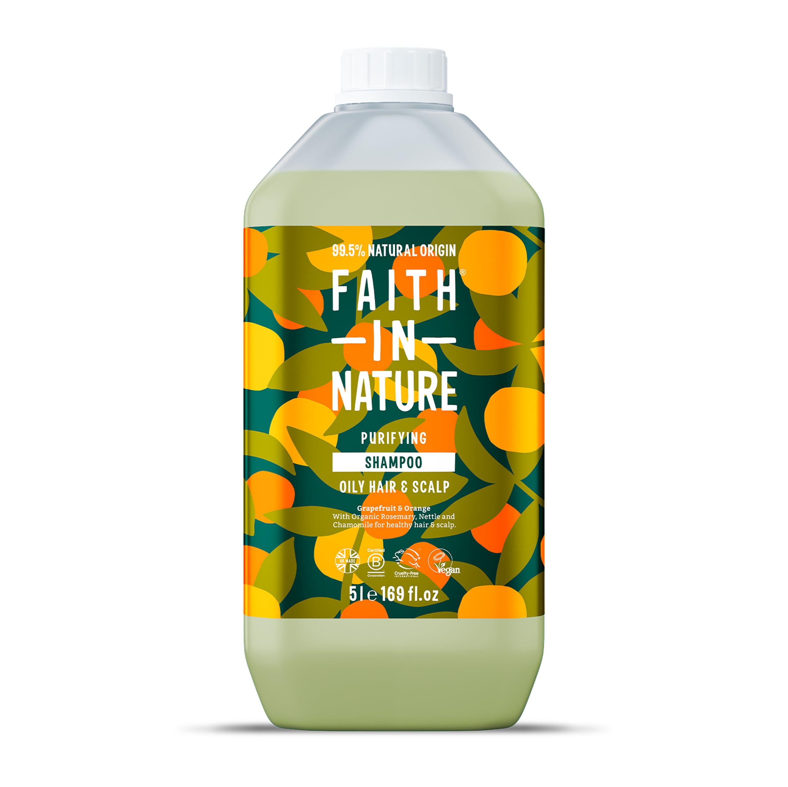 Faith In Nature Natural Grapefruit & Orange Shampoo, Purifying For Oily Hair & Scalp, Vegan & Cruelty Free, No SLS, Silicones or Parabens, 5L Refill Pack — image 1