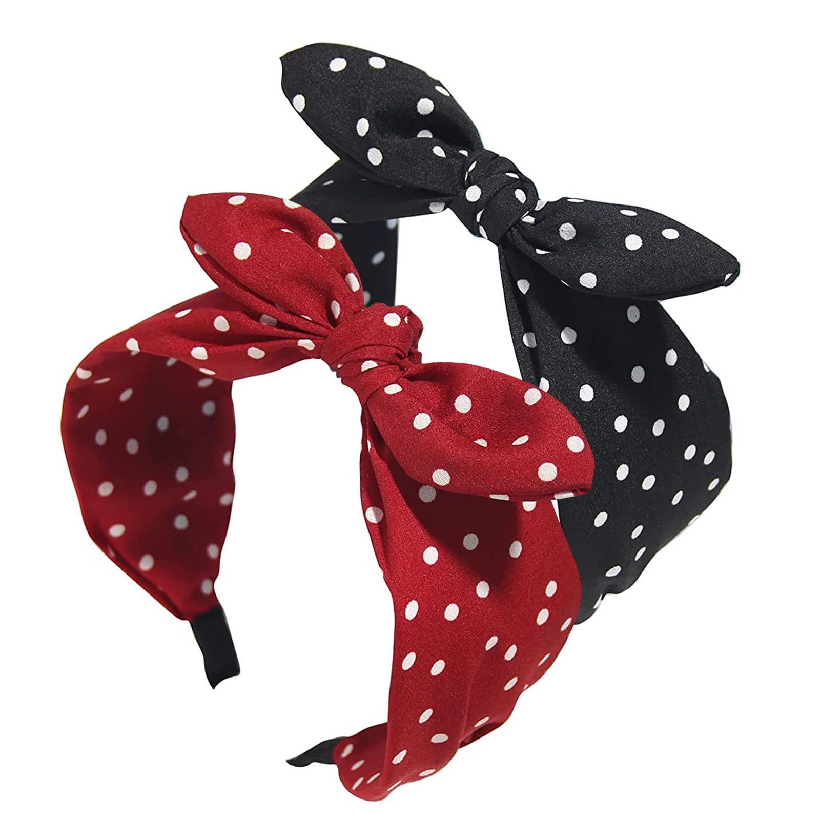 2Pcs Polka Dot Print Headband Headwrap Hair Accessories Wide Band Cloth Hairbands Polka Dot Print Bow knot Headband for Girls and Ladies on Various Occasions Like