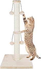 Dimaka Cat Scratching Post 74 cm Natural Sisal Beige with 4 Teasing Balls view 1