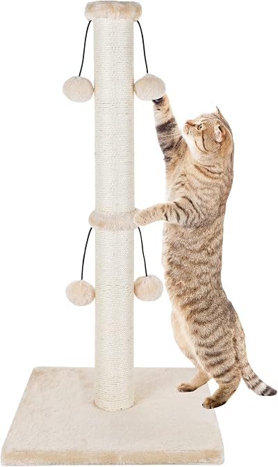 Dimaka Cat Scratching Post 74 cm Natural Sisal Beige with 4 Teasing Balls