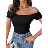 Rooscier Women's Off The Shoulder Short Sleeve Bodysuit Top