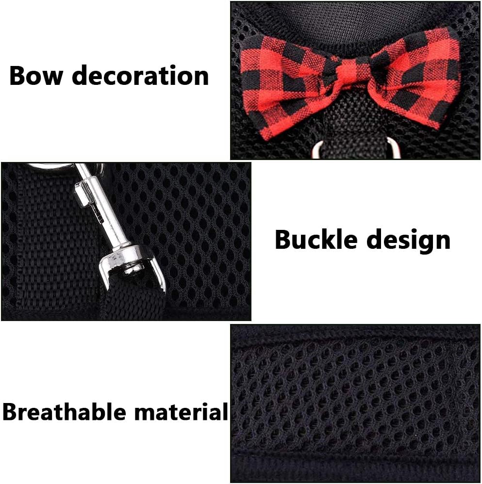 Soft Harness With Leash for Small Animals Rabbit Harness and Lead Set including Cute Bow Tie and Bell Mesh Adjustable Vest Harness - Image 4