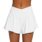ZKIEYS Womens Crossover Athletic Shorts Wide Waistband Flowy Tennis Sports Skorts with Pockets
