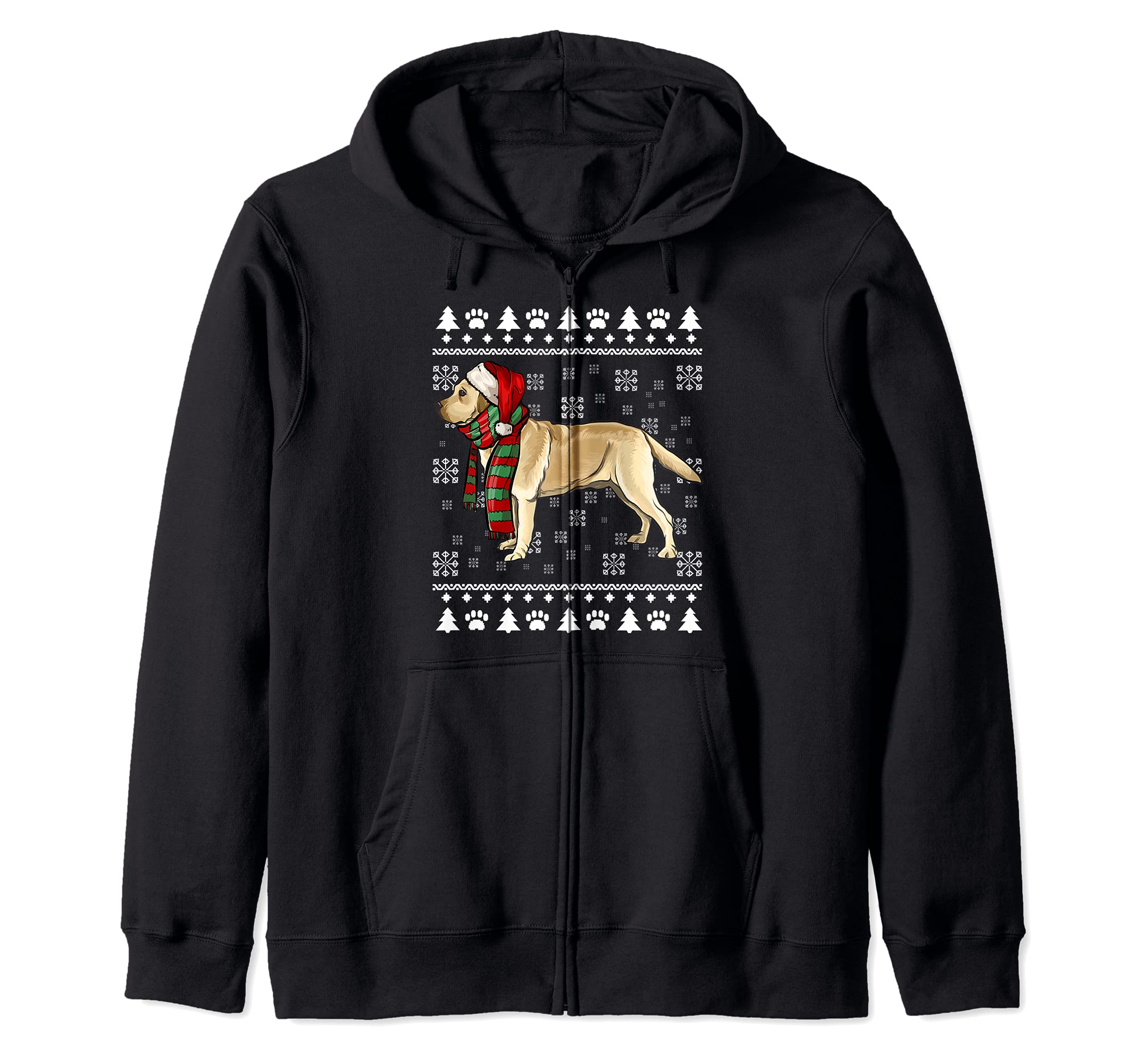 Yellow Labrador Retriever Dog Santa Hat Xmas Ugly Christmas Zip Hoodie