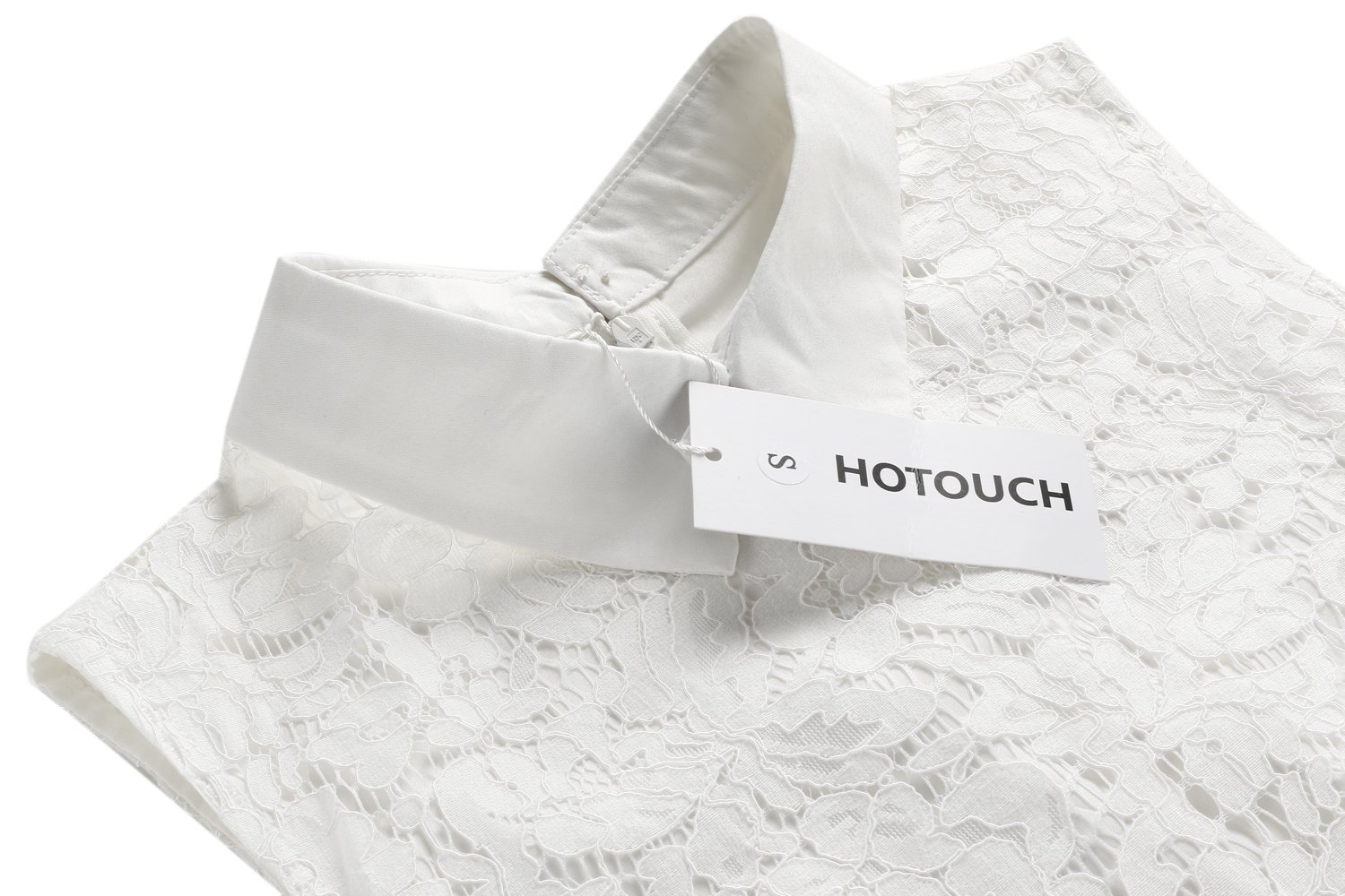 Hotouch Women Turn Down Collar Sleeveless Lace Patchwork A-Line Dress Blue L